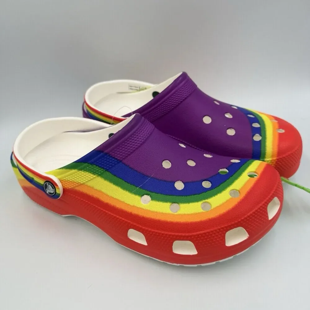 Crocs Classic Rainbow Dye Clogs Men Size 11 Colorful Comfort Slip-on Shoes READ